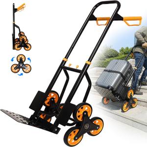 Stair Climbing Dolly - Heavy Duty Stairs Climber Hand Truck for Moving, 380LBS Capacity Folding Cart with 5.9" Triple Wheels, Adjustable Handle, Portable for Home Furniture Grocery Warehouse Office