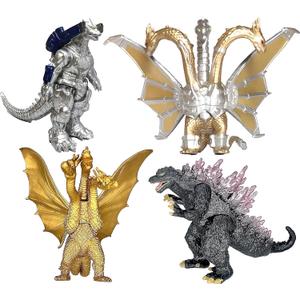 TwCare Set of 4 Godzilla Toys Movable Joint Action Figures King of The Monsters Burning Heisei Mecha Ghidorah Pack Plastic Mini Dinosaur Birthday Kids Cake Toppers Package