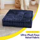 Floor Pillow Large Square Tufted Decorative Cushion 20" x 20" Faux Velvet Fabric Ultra Thick Fill for Kids and Adults, 1 Pack, Navy