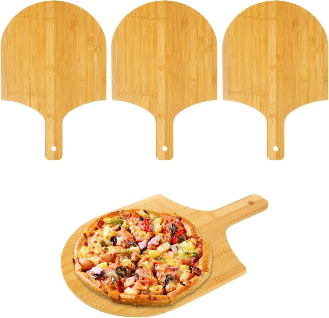 4 Pack Natural Bamboo Pizza Peel 12 inch, Bamboo Pizza Paddle, Wooden Pizza Peels with Handle for Making Pizza, Pizza Bread Pie Cutting Board for Kitchen