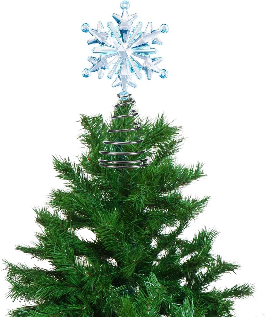 Lenwen Mini Snowflake Tree Topper Christmas Miniature Tree Topper Acrylic Small Snowflake Treetop Decoration Xmas Treetop Ornaments for Winter Holiday Party Decor(Blue,Iridescent)
