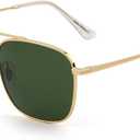 JIM HALO Retro Square Aviator Sunglasses Premium Glass Lens Flat Metal Eyewear Men Women (Gold Frame / Green Lens)
