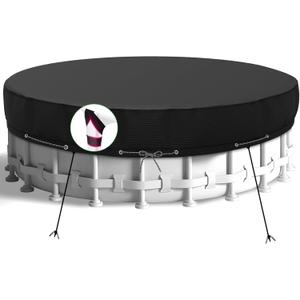 10Ft Round Pool Cover,Heavy Duty Waterproof Round Pool Covers for Above Ground Pools with Ground Nails and Windproof Ropes,Increase Stability&Tear-Resistant, Waterproof and Dustproof, Black
