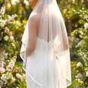 HEREAD Bride Wedding Veil Short Fingertip Length White 1 Tier Bridal Tulle Veils with Comb for Women