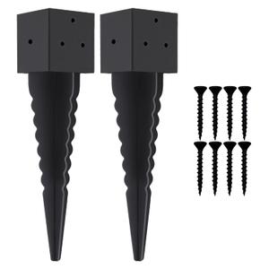 2 Pcs 16" 4"x4" Fence Post Anchor Ground Spike (Fit 3.6"x3.6") Post | Heavy Duty Metal Post Base|Black Powder-Coated Post Anchors 4x4 No Dig For Mailbox|Deck|Fence|Railing|Pipe Rack