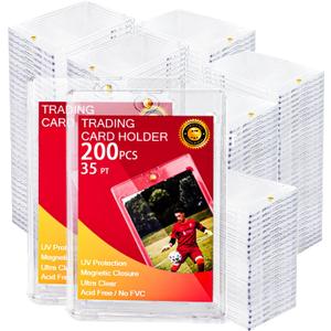 200ct Magnetic Card Holder One Touch,35pt U-V Card Protectors Hard Plastic