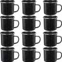 12 Pcs Enamel Camping Mugs Small Coffee Mugs Tea Cups Portable Vintage Campfire Camping Cups Bulk with Handle for Coffee Tea Home Picnic Travel Indoor and Outdoor Activities,12 oz (Black)