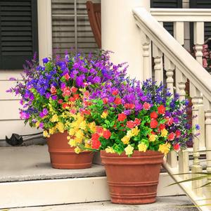 Yastouay 9 Bundles Artificial Flowers for Outdoors Decoration, Colorful Outdoor Artificial Flowers UV Resistant Fake Flowers Greenery Shrubs Plants for Front Porch Window Box Hanging Garden Home