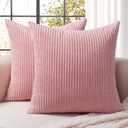 Softalker Decorative Throw Pillow Covers 16x16, Set of 2 Soft Corduroy Striped Boho Solid Pillow Cover, Modern Farmhouse Home Decor House Warming Gifts for Couch Sofa Bed Living Room, Light Pink