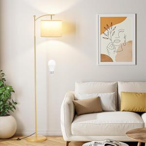 Ambimall 60" Floor Lamp with 3 Color Temperatures, Adjustable Beige Shade, Gold Pole - Tall Lamp for Living Room, Bedroom, Office, Classroom, Dorm - 9W Bulb Included, Beige & Gold, 60 Inches