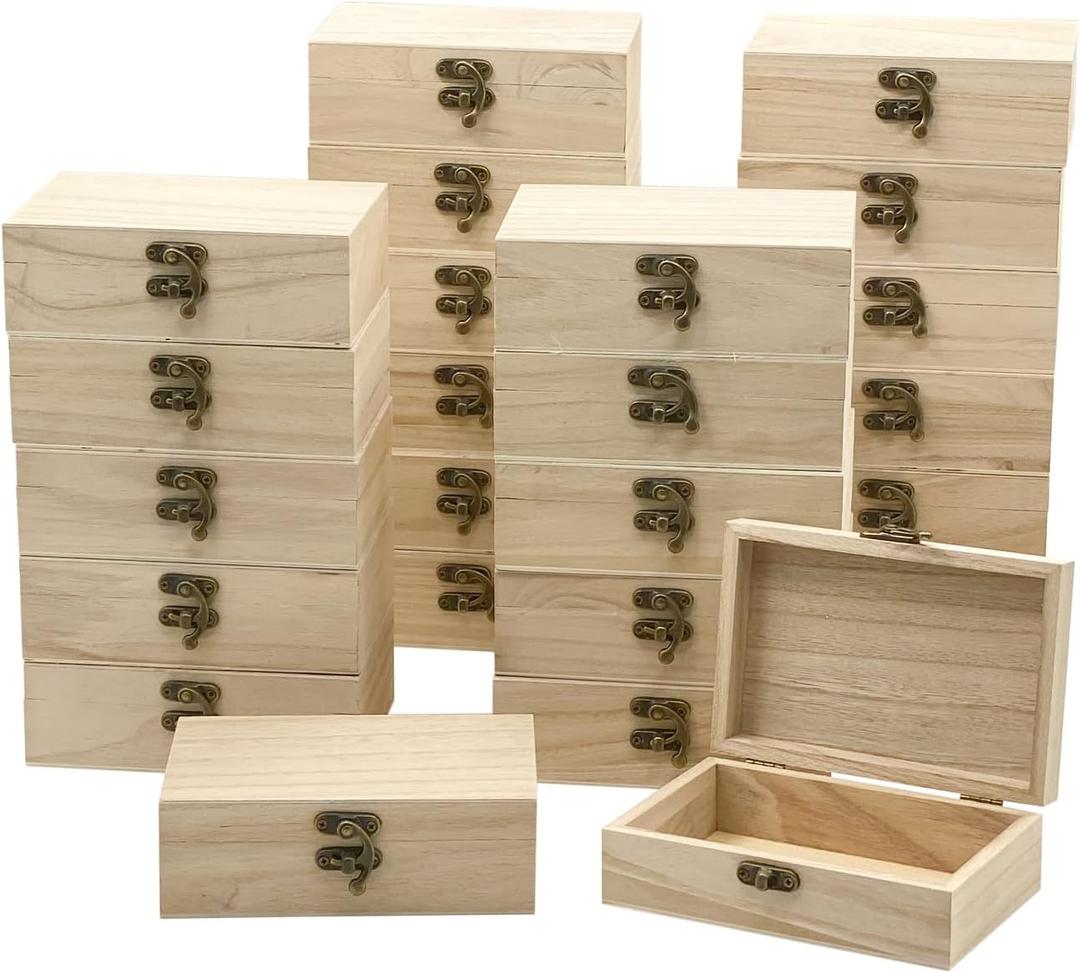 24-Pack Small Wood Box for Crafts 6"x4"x2" Unfinished Wooden Box with Lid Keepsake Box for Jewelry Storage DIY Crafts