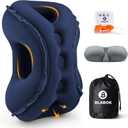 Inflatable Travel Pillow,Multifunction Travel Neck Pillow for Airplane to Avoid Neck and Shoulder Pain,Support Head,Neck,Used for Sleeping Rest, Airplane and Home Use,with Eye Mask, Earplugs,Blue (Medium)