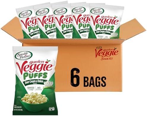 Sensible Portions Veggie Puffs, Sour Cream & Onion Flavor, Gluten-Free Chips, 3.75 Ounce Bag, 6-Pack, Best Before: 24 Jan 2026