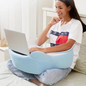 Reading Pillow, Lap Desk, Lap Desk with Cushion, Soft Laptop Pillow for Lap, Portable Desk Pillow, Gaming Pillow Work Pillow for Bed, Couch, Car (Gray-blue)