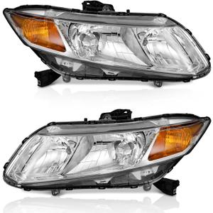 WEELMOTO for 2012-2015 Honda Civic 4Dr Sedan Headlights for 12-13 Honda Civic 2Dr Coupe Pair Headlamp Chrome Housing Amber Reflector Left+Right Side (Does NOT Fit Hybrid or Hybrid-L Models)
