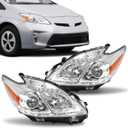 Headlight Assembly Compatible with 2012-2015 Toyota Prius Replacement for 8117047520 8113047520, Headlamp Head Lights Lamp Chrome Housing Clear Lens Left & Right Side -Not Fit for Prius C&V
