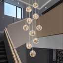 10-Light LED Staircase Chandelier Crystal Ceiling Lights Large Chandeliers for High Ceilings, Entryway Modern Lighting Fixture Villas and Stairs, Adjustable Length 16" W x79 H，50W -Grey, 79In