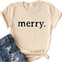 Ykomow Christmas Trees Shirt Womens Holiday Pine Tree Xmas Graphic Tees Christmas Family Shirt (Beige, M)