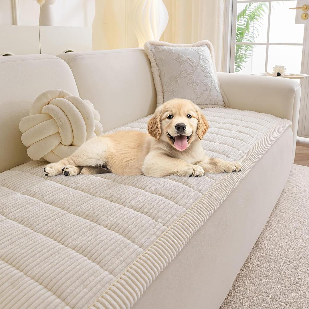 MYSKY HOME Couch Cover for Dogs Washable, Dog Sofa Couch Covers,Washable Non-Slip Couch Sofa Cover Protector Dog Mat for 2 Cushions and Sofas(Cream,27.6" x 59")