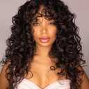 GKtineke-Curly-Wig Big-Curly-Wigs-for-White-Black-Women 20 Inch- Long-Curly-Wig-with-Bangs Synthetic-Hair-Replacement-Wigs-for- Cosplay and Daily (Brown)