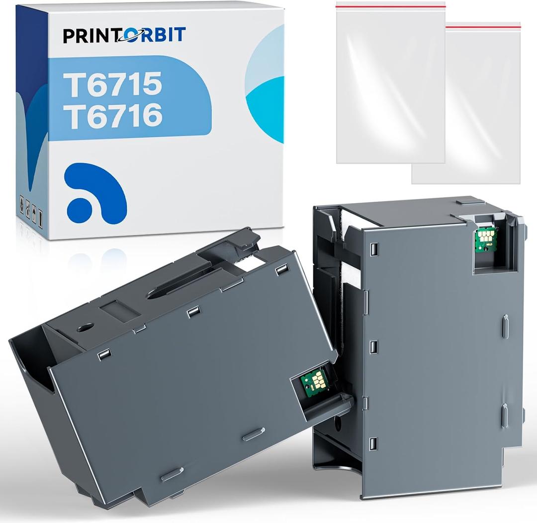 T6715 T6716 Ink Maintenance Box for Workforce Pro WF-4730 WF-4740 WF-3820 WF-4734 WF-3834 WF-4720 WF-4830 ET-4040 EC-4020 EC-4030 Printers, T671500 T671600 Maintenance Box（2-Packs）