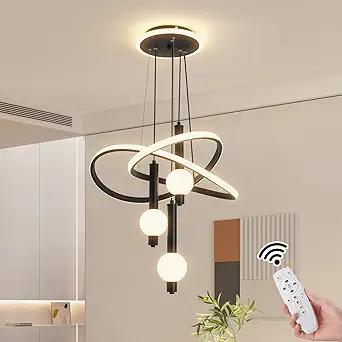 Modern Chandeliers for Dining Room, 19.69in LED Dimmable Kitchen Pendant Lamp, Black Ceiling Pendant Light Fixtures Over Table, Globe Ring Chandeliers for Living Room Bedroom Staircase