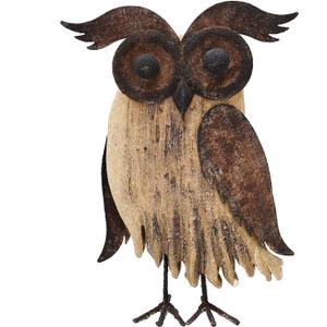 Wood Bird Figurine Home Decor Accent, Rustic Owl Statue Tabletop Decoration for Living Room Bedroom Office, Abstract Spring Summer Autumn Decor 