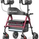 Upright Walkers for Seniors, Stand Up Rollator Walker with Adjustable Padded Armsupport & Seat, Folding Rolling Walker with 8'' Wheel Suitable for All Terrain, Red