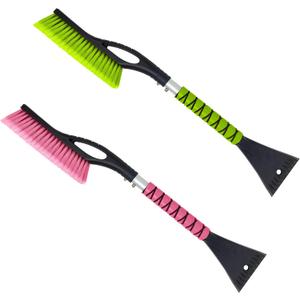 27" Car Snow Brush and Ice Scrapers for Car Windshield (2 Pack), Window Scraper with Ergonomic Foam Grip, Snow Removal for Car, Must Have Winter Car Accessories (Green and Pink)
