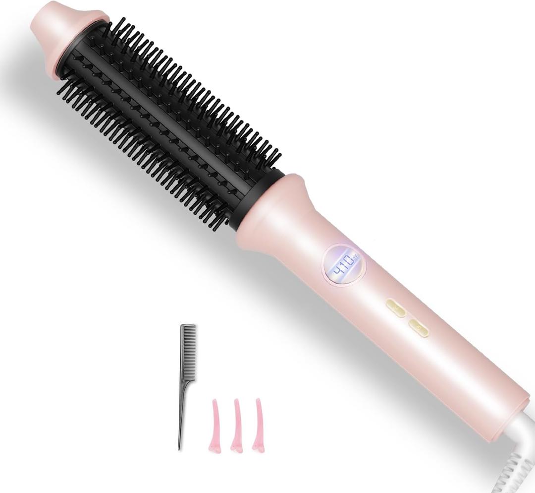 Thermal Brush, 1.26 Inch Heated Round Brush Hair Curling Iron with 10 Temp Settings, 30s Fast Heat for Curling & Volumizing, Anti-Frizz Hair Styler for Long Hair, Pink