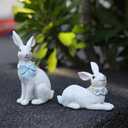 Set of 2 Easter Bunny Figurines, Resin Rabbit Decorations with Easter Tabletop Decor, Yard Decorations Outdoor, Couple Gifts
