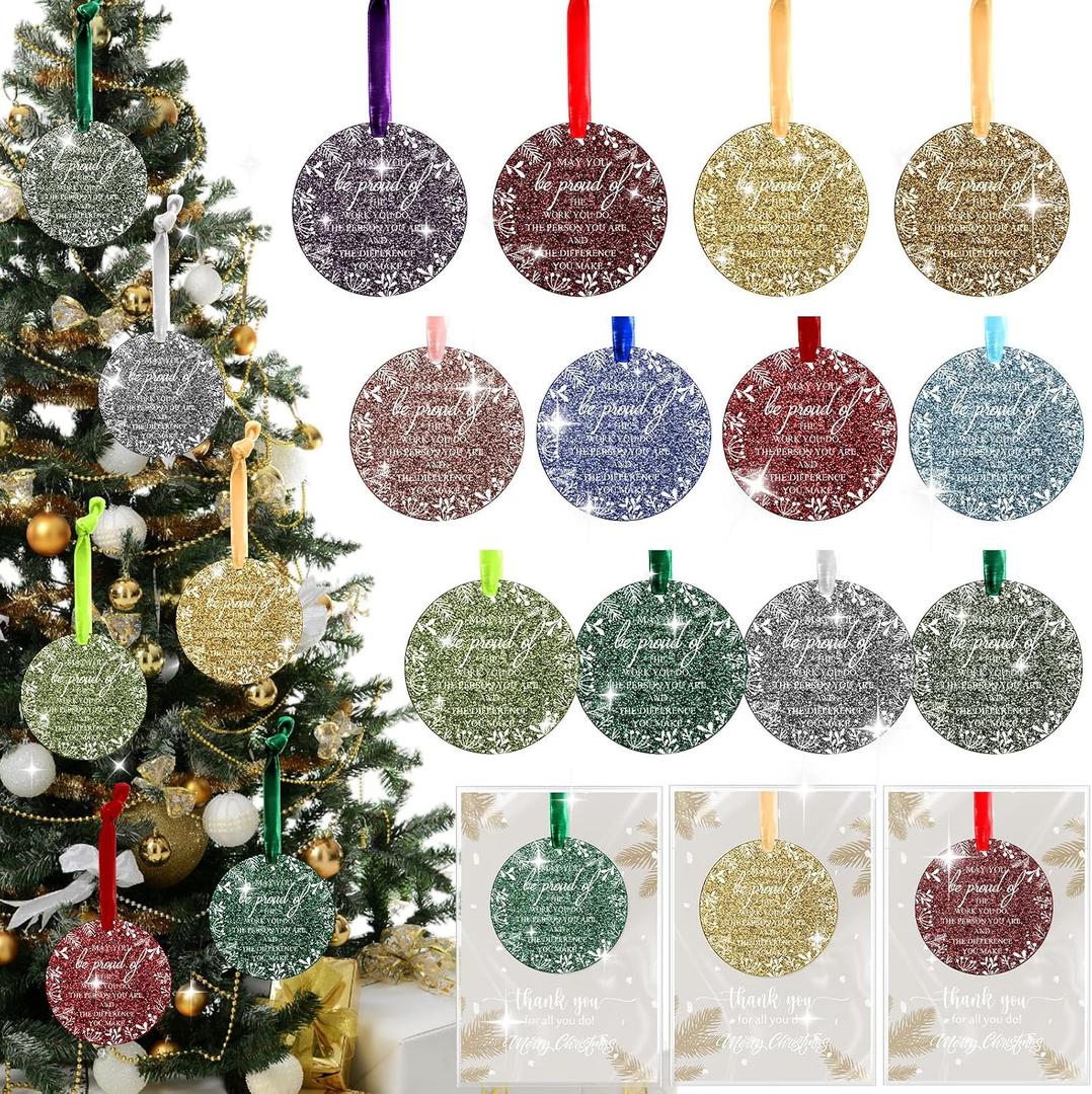 Kasyat 24 Sets Christmas Thank You Ornaments Employee Appreciation Gifts Acrylic Hanging Ornaments Bulk with Card and Bag for Coworker Team Nurse Teacher Xmas Tree Decor (Be Proud Sign)