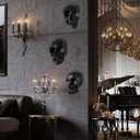 2 x Skull Wall Decor Set of 3, Halloween Hanging Dark Resin Skeleton Statues, Wall Mounted Horror Skulls Art Sculpture Spooky Gift, Indoor Outdoor Gothic Black Office Living Room Decor