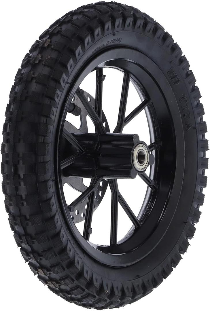 Front Wheel Assembly, Rubber and Metal Tire 12.5x2.75in Disc Brake Sprocket Bolts fit for 2 Stroke Mini Dirt Bike(Black)