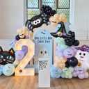 166pcs Halloween Balloon Arch Kit - Pastel Rainbow & Black Latex Balloons with Witch Hat/Ghost/Spider/Black Cat Foil Balloons for Little Boo Birthday, Halloween Baby Shower Party Decorations