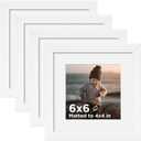 KINLINK 6x6 Picture Frame White Set of 4, Wooden Square Photo Frames Matted 4x4 with Plexiglass for 4x4 with Mat or 6x6 without Mat for Table and Wall Display