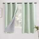 YoungsTex Sage Green Blackout Linen Curtains 40 Inches Longes, Short Thermal Insulated Black Out Drapes with Grommet for Bathroom Small Window, 2 Panels, 42 X 40 Inch