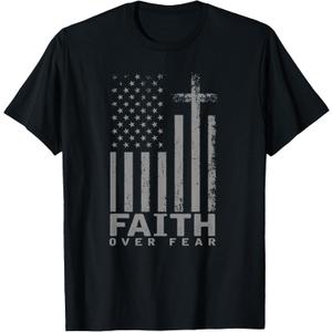 America Pride US Flag Faith Over Fear Prayer T-Shirt, M