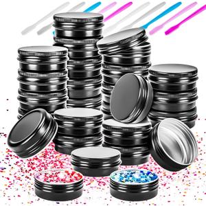 MotBach 24 Pack 0.5oz Tin Jars, 30ml Metal Tin cans, 1/2Ounce Aluminum tin can jar Containers with Lid for Lotion Bars, Balms, Spices, Salve, Beard Balm, Toiletries, Creams, Samples, Makeup Cosmetic (Black)