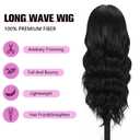 Black Wig with Bangs Curly wavy Wig for Women Long Natural Black 