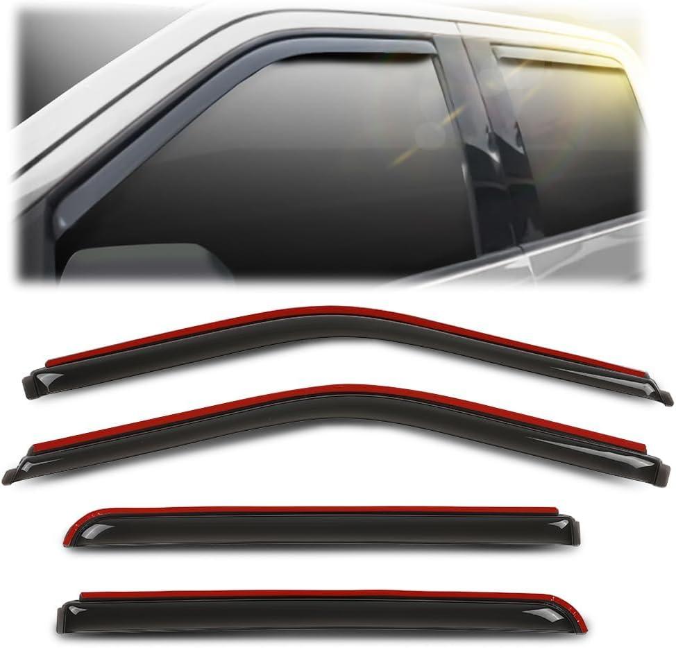 G-PLUS 4PCS in-Channel Window Visors Sun Rain Guards Side Wind Deflector Compatible with Ford F150 Supercrew 2015-2025,Fit Ford F150 Raptor SuperCrew 2017-2025 4PCS Glossy Black