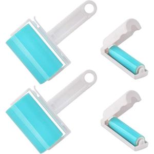 Washable Gel Lint Roller 4 Pack, Reusable Sticky Lint Roller Portable Dog Cat Pet Hair Remover Brush for Clothes, Pet Hairs, Travel Household, Carseats (2M-2S, Blue)