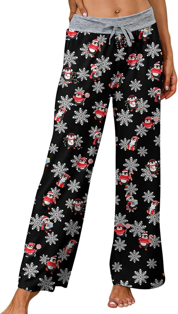 ALISISTER Christmas Womens Pajama Pants Casual Comfy Sleepwear Wide Leg Drawstring Bottoms with Pockets XL