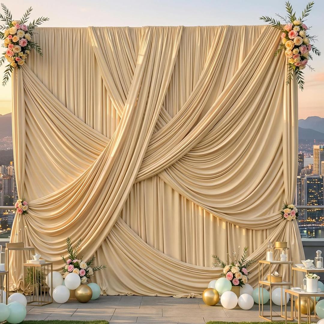 20ft12ft Champagne Backdrop Curtain for Wedding Parties, 4 Panels Wrinkle Free Polyester Photo Backdrop Drapes Back Drop Cloth for Birthday Photography Background