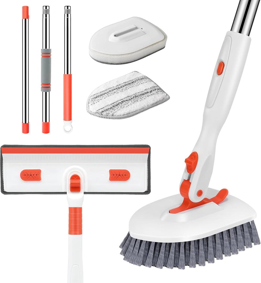 SetSail Floor Scrub Brush, 4-in-1 Tile Tub Floor Scrubber with Adjustable Long Handle Shower Cleaner Brush Comes with Window Scrubber for Cleaning Bathroom Kitchen Walls Tub Tile, Orange SetSail Floor Scrub Brush, 4-in-1 Tile Tub Floor Scrubber with Adjustable Long Handle Shower Cleaner Brush Comes with Window Scrubber for Cleaning Bathroom Kitchen Walls Tub Tile, Orange