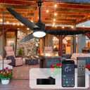 Depuley Outdoor Ceiling Fan with Light: 52-Inch Outside Waterproof Plug-in Ceiling Fans with Lights and Remote Control - 3-Blade Hanging Gazebo Outdoor Fans for Patios 6 Speeds Reversible - Black
