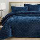 Chezmoi Collection Lux Navy Blue Velvet Quilt Oversized King Set, 3-Piece Plush Distressed Velvet Bedding All Season Lightweight Comforter Brushed Microfiber Reverse with Diamond Stitch Quilting