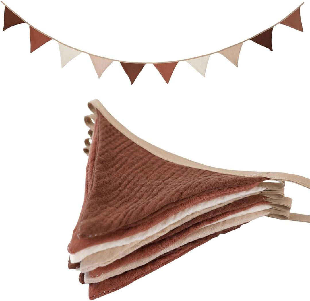 Pennant Banners Bunting Flags Beige and Coffee, Garland Triangle Banners Fabric for Boho Baby Shower Wedding Party Decorations Nursery Playroom Decor(Beige Coffee) (1PCS)