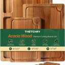 THETCHRY Acacia Wood Cutting Boards for Kitchen, Premium Wood Cutting Board Set with Holder, Chopping Board with Grooves and Built-in Handles, Wooden Charcuterie Board Trays for Meat, Fruit, Cheese