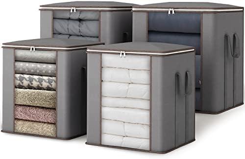Fixwal 6pcs Large Blanket Bags 120L King Foldable Comforters Storage Bags, Extra Large Organizers for Blankets, Clothes, Pillows, Quilts, Bedding with Thick Fabric Reinforced Handles, Grey